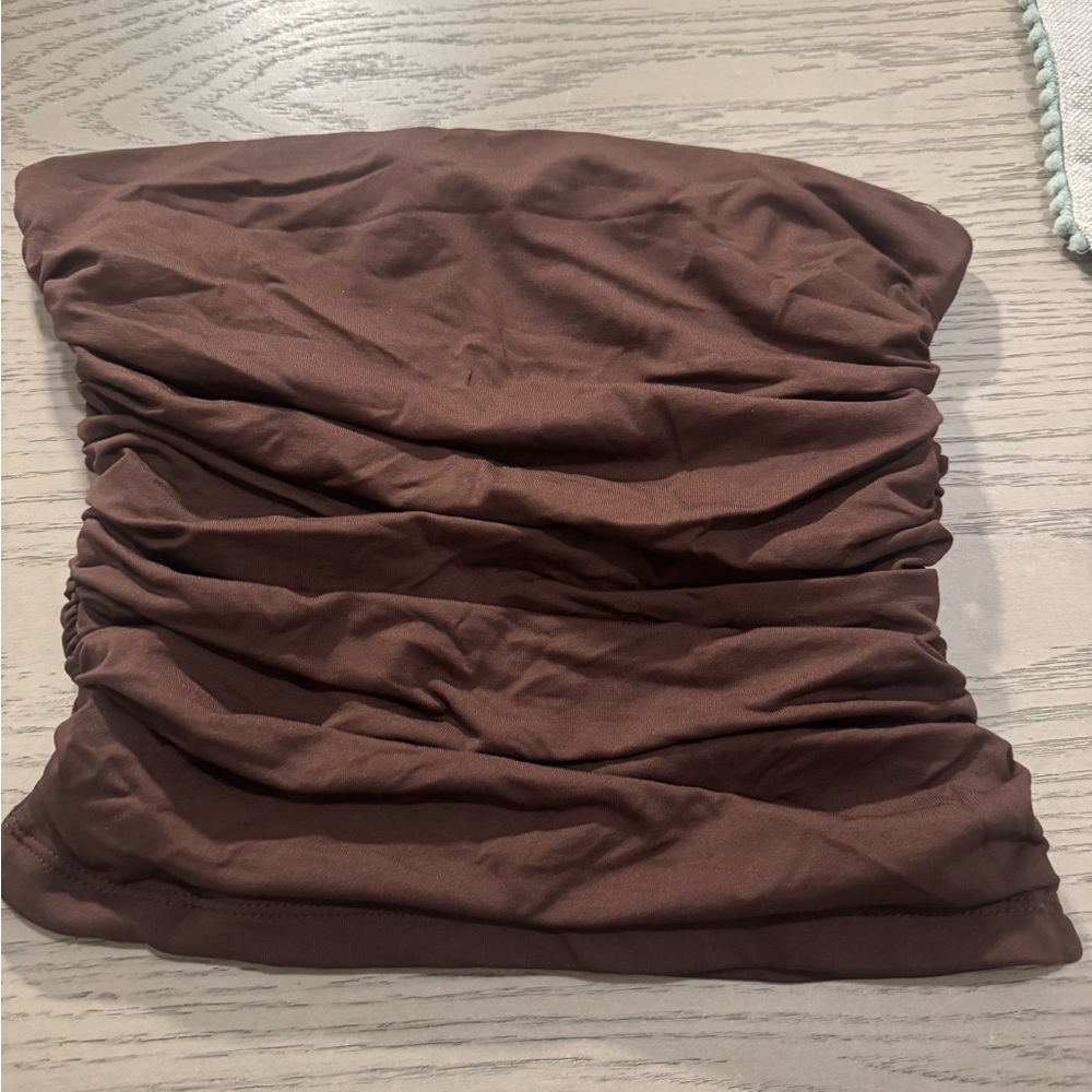 Stradivarius Chocolate Brown Ruched Tube Top